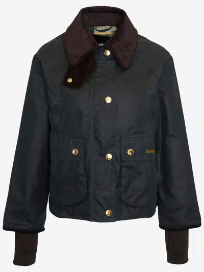 Barbour Waxed Cotton With Corduroy Collar Jacket In Black