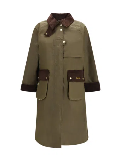 Barbour Waxed Cotton With Corduroy Trim Coat In Green