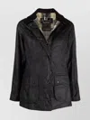 Barbour Waxed Down Jacket Corduroy Collar In Black