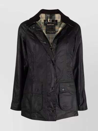 BARBOUR WAXED DOWN JACKET CORDUROY COLLAR
