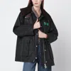Barbour X Ganni Green Hood Ttn Duffle Wax Cotton Jacket In Black