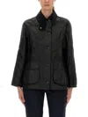 Barbour Collared Long Sleeve Coat And Pockets In Black