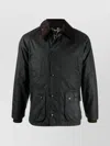 Barbour Waxed Jacket With Corduroy Collar And Pockets In Black