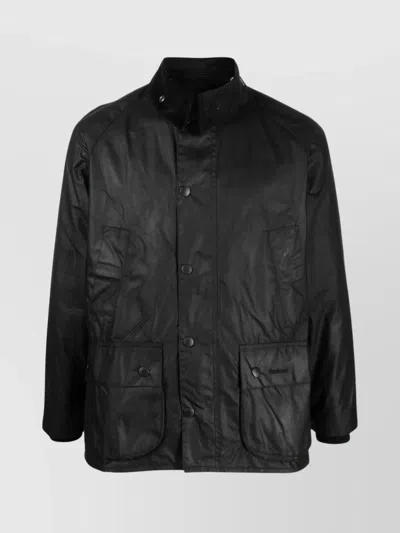 BARBOUR WAXED JACKET WITH CORDUROY COLLAR AND POCKETS