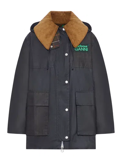 Barbour Waxed Jacket With Velvet Collar In Blue