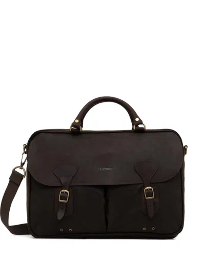 Barbour Waxed Leather Briefcase In Green