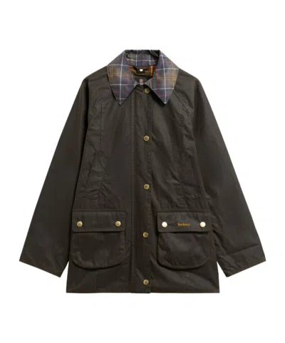 Barbour Waxed Snap-front Coat In Green