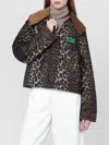 Barbour Brown Jacket With Oversized Collar And All-over Leopard Print In Waxed Cotton Woman In Animal Print