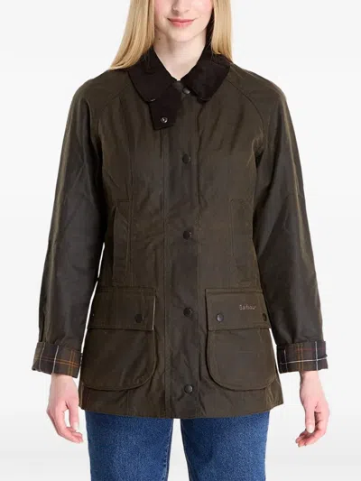 Barbour Waxed-cotton Corduroy-collar Jacket In Brown