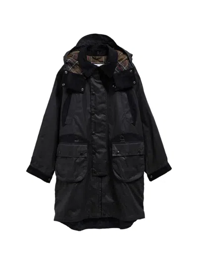 Barbour Waxed-cotton Hooded Coat In Black