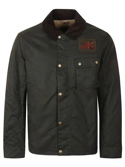 Barbour Weather-resistant Waxed Cotton Jacket With Corduroy Collar In Black