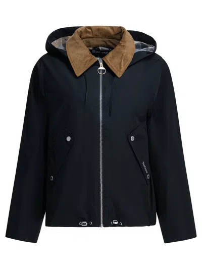 Barbour Hooded Polyester Jacket Contrast Collar Pockets In Multi