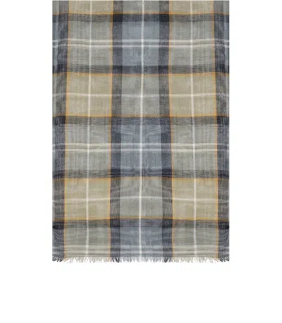 Barbour Welton Tartan Grey Beige Scarf In Gray