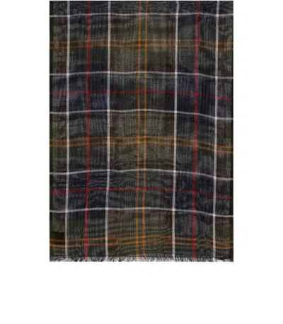 Barbour Welton Tartan Green Black Scarf In Brown