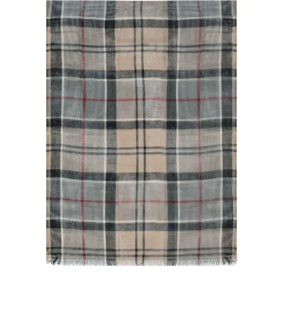 Barbour Welton Tartan Grey Beige Scarf In Multi
