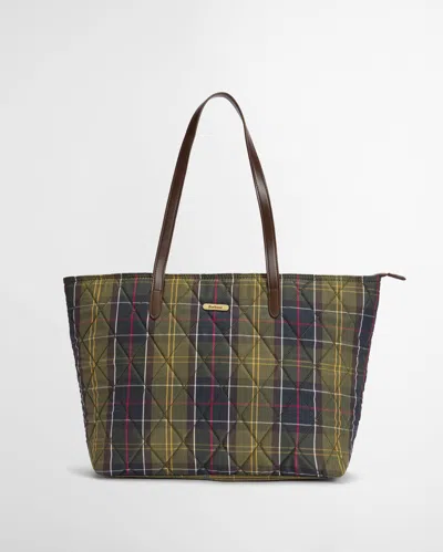 Barbour Wetherham Quilted Womens Tartan Tote In Green