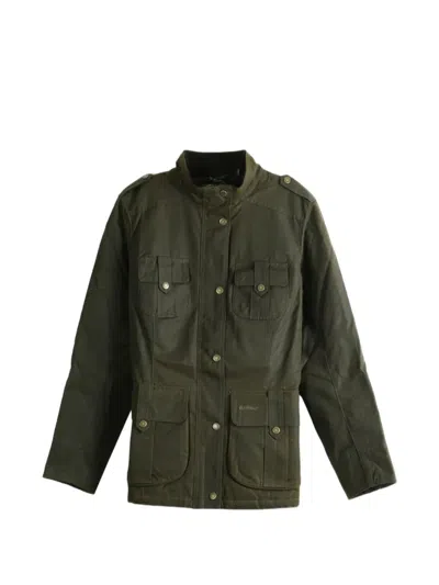 Barbour Winter Defence Waxed Multi-pocket Jacket In Green