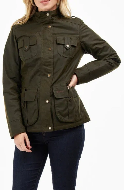 Barbour Winter Defense Water Reistant Waxed Cotton Jacket In Olive/classic
