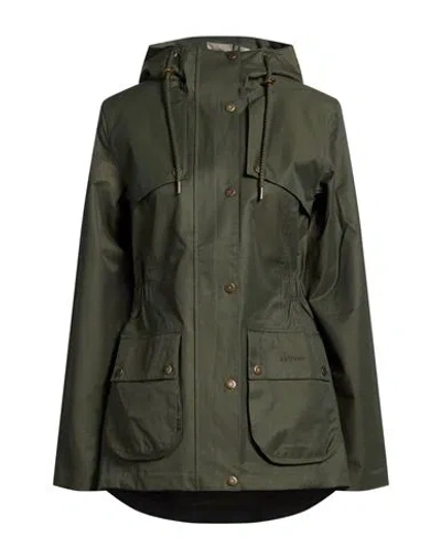 Barbour Woman Jacket Military Green Size 12 Cotton, Polyamide, Cow Leather
