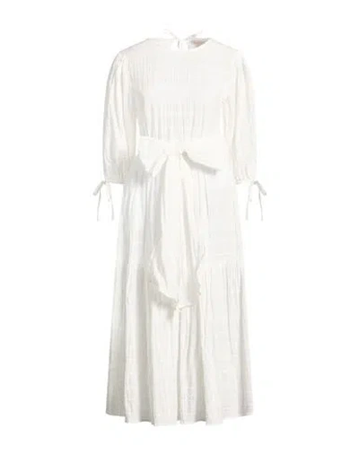 Barbour Woman Midi Dress White Size 12 Cotton, Elastane