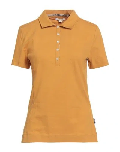 Barbour Woman Polo Shirt Marigold Size 8 Cotton, Elastane In Yellow