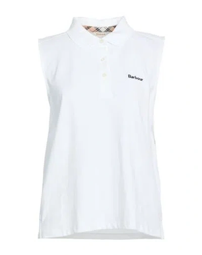 Barbour Woman Polo Shirt White Size 10 Cotton, Elastane