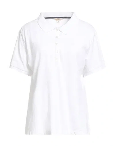 Barbour Woman Polo Shirt White Size 14 Cotton, Elastane