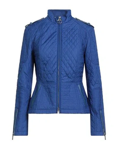 Barbour Woman Puffer Blue Size 10 Polyester, Leather