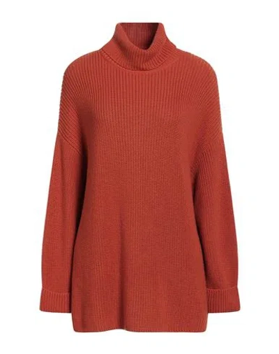 Barbour Woman Turtleneck Rust Size 14 Cotton, Wool In Red