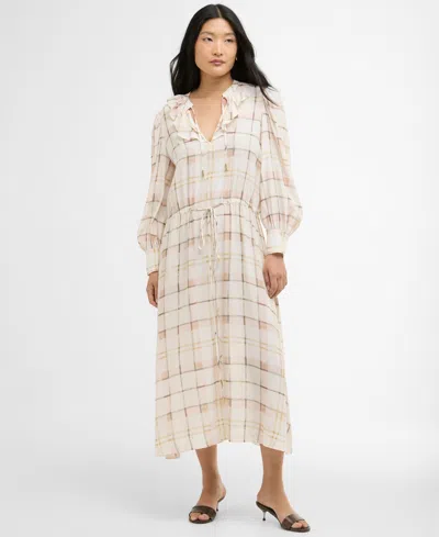 Barbour Asker Windowpane Plaid Long Sleeve Dress In Neutral
