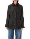 Barbour Collared Button-up Corduroy Jacket In Olive
