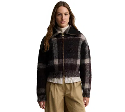 Barbour Women's Carville Alpaca Wool-blend Tartan Jacquard Funnel Neck Cardigan In Black