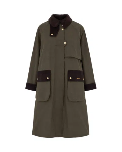 Barbour Women's Corduroy-trimmed Long Coat In Beech/ancient