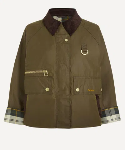 Barbour Cottingham Corduroy-trimmed Waxed-cotton Jacket In Green