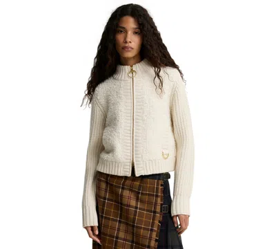 Barbour Women's Hazelwood Wool-blend Chunky-knit Sherpa-inspired Bomber Jacket In Ecru