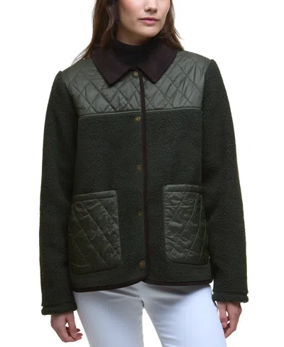 Barbour Laurel High Pile Fleece Quilted Jacket In Green