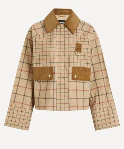 Barbour Mackworth Corduroy-trimmed Checked Cotton Jacket In Neutral