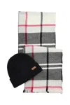 Barbour Pendle Logo Patch Ribbed Beanie Scarf Set In White