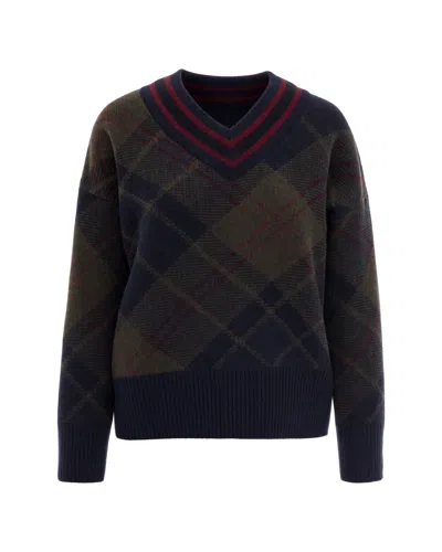 Barbour Women's V-neck Tartan Knit Sweater In Shadow Classic Tartan