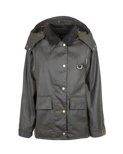 Barbour Women's Waxed Cotton Hooded Jacket In Olive/classic