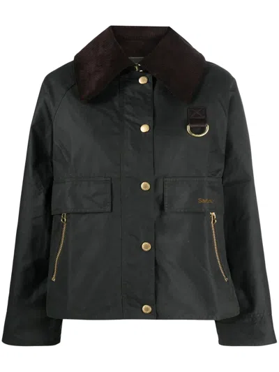 Barbour Women's Waxed Short Jacket With Corduroy Collar In Navy