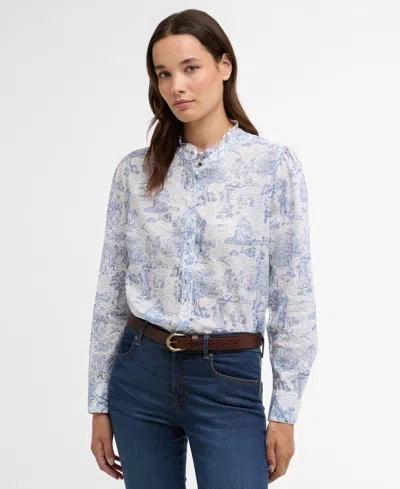 Barbour Women's Wisteria Printed Ruffle Neck Shirt In Blue