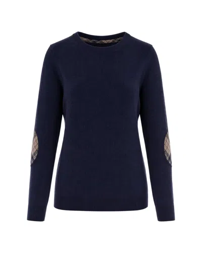 Barbour Women's Wool Blend Crewneck Sweater In Navy/birchwood Tartan