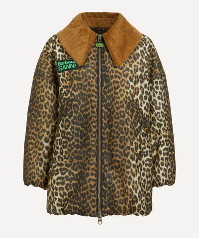 Barbour Women's X Ganni Leopard Print Bomber Wax Jacket