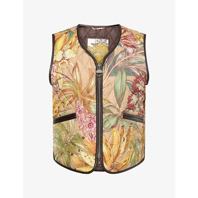 Barbour Womens  X Farm Rio Alpinias Quilted Shell Gilet In Banana Grove/banana