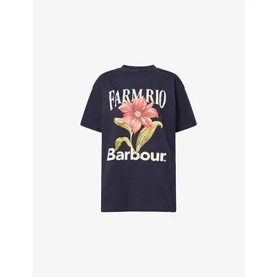 Barbour Womens Navy  X Farm Rio Wild Flower Cotton T-shirt In Black