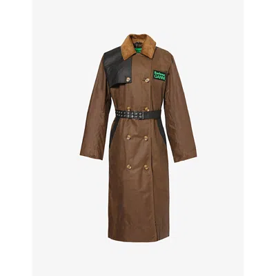 Barbour Womens Bark Classic  X Ganni Logo-embossed Organic-cotton Waxed Trench Coat