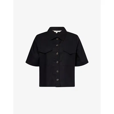 Barbour Womens Black Luna Relaxed-fit Cotton And Linen Shirt