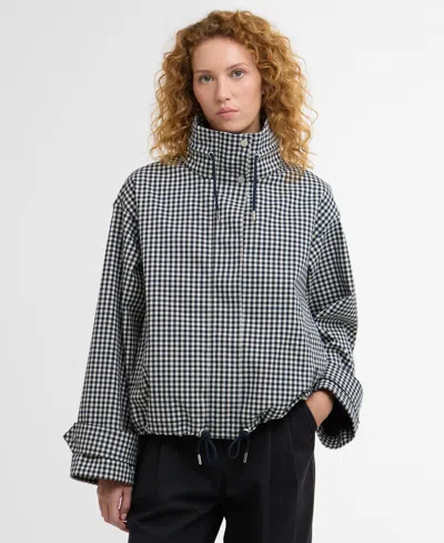 Barbour Bronwyn Gingham Funnel-neck Showerproof Jacket In Blue