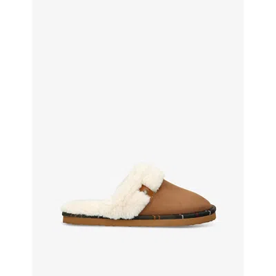 Barbour Claudia Faux Fur Lined Scuff Slipper In Tan Fabric